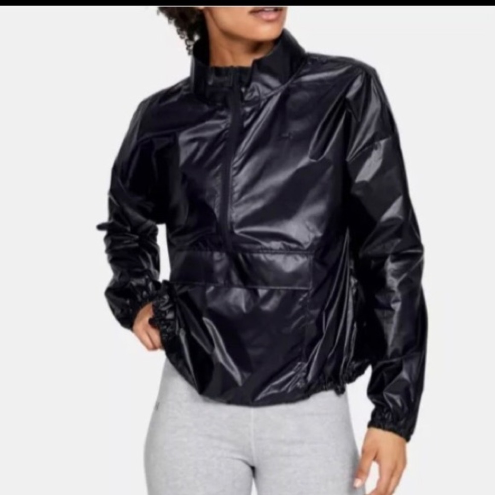 UNDER ARMOUR METALLIC BLACK WATER REPELLENT WOMENS WINDBREAKER JACKET NWOT